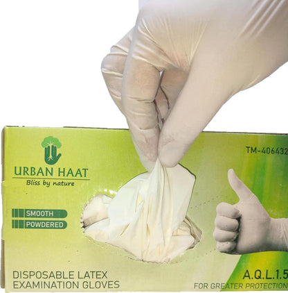 Premium Disposable Latex, Rubber Medical Examination Gloves (Pack of 100 Pcs, Medium Size, Clear)