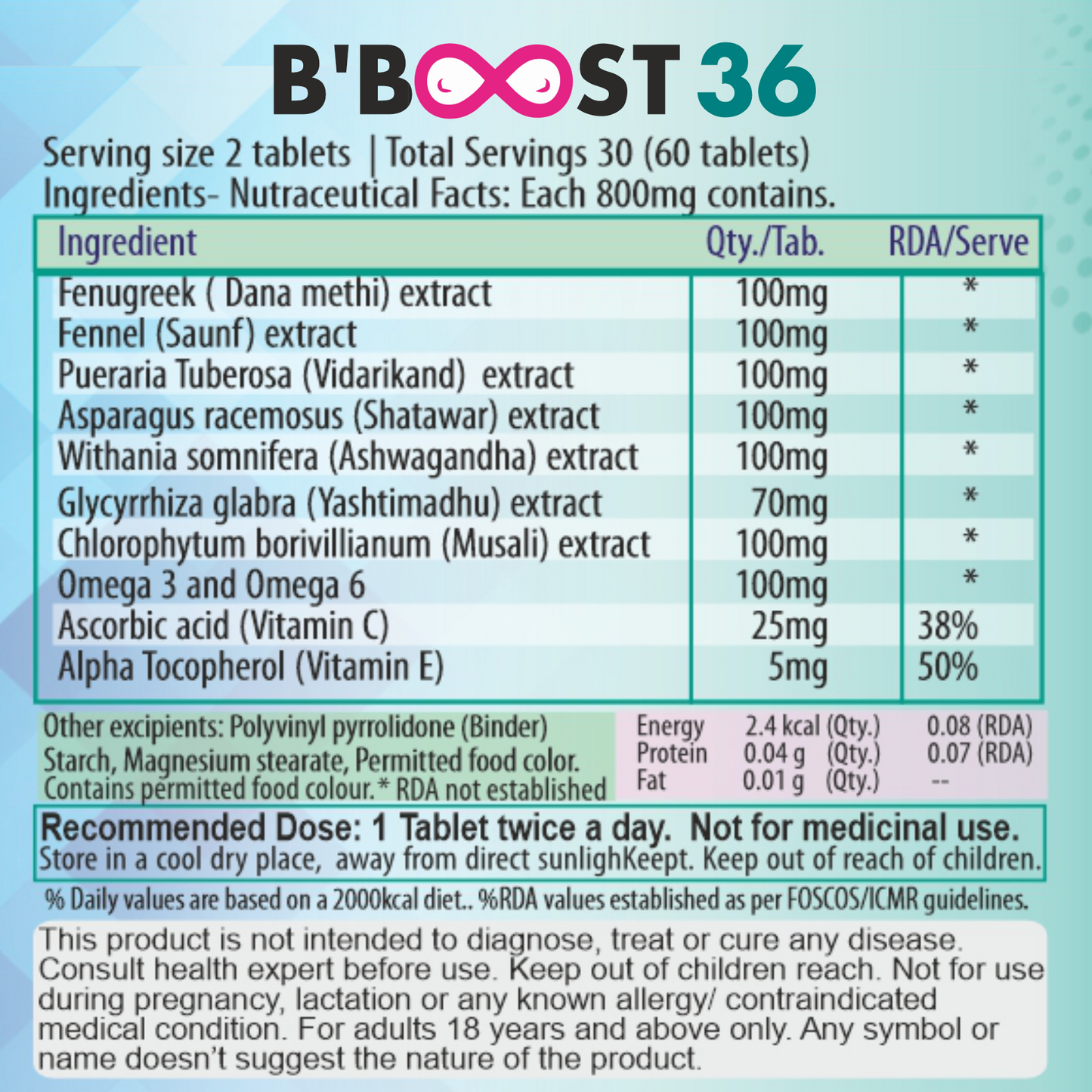 B'Boost 36 - For Breast Enlargement, Enhancing Size, Shape, Curves, Firmness, and Lift