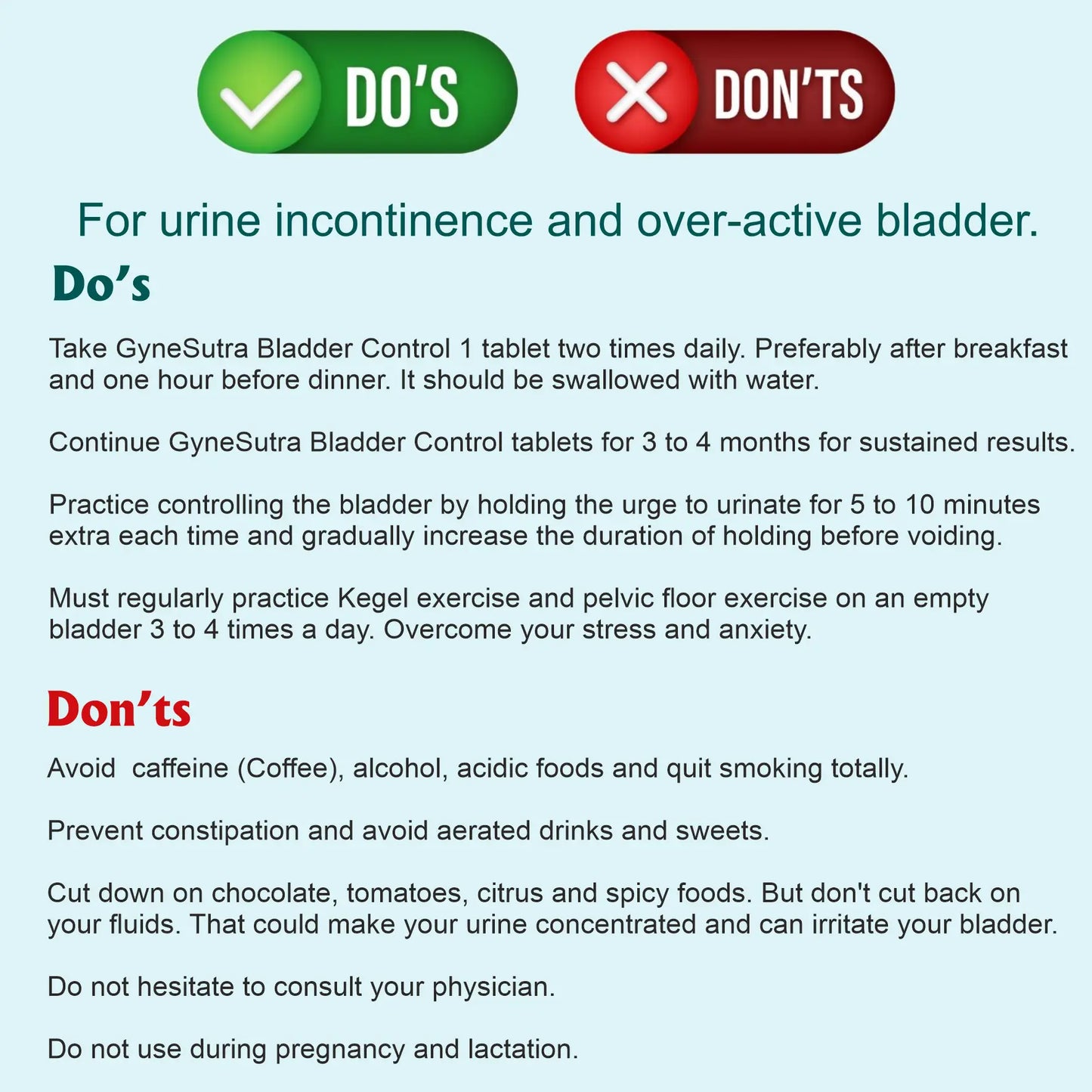 GYNESUTRA Bladder Control, Manages Urine Incontinence and Frequent Urgency,  Supports Bladder Health, 60 Tablets : : Health & Personal Care